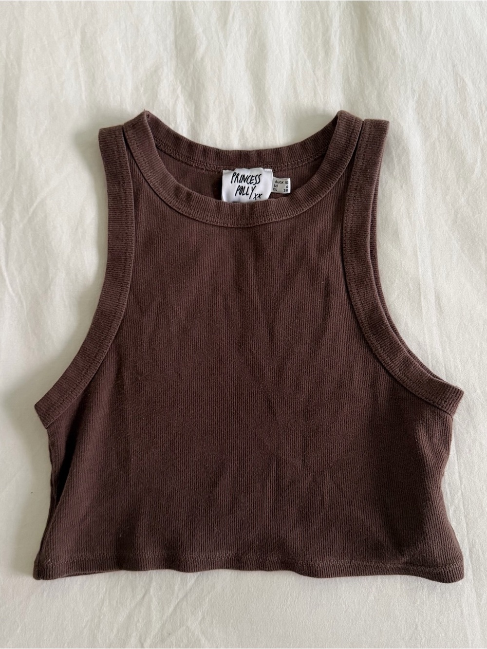 Brown ribbed, princess Polly cropped tank top
